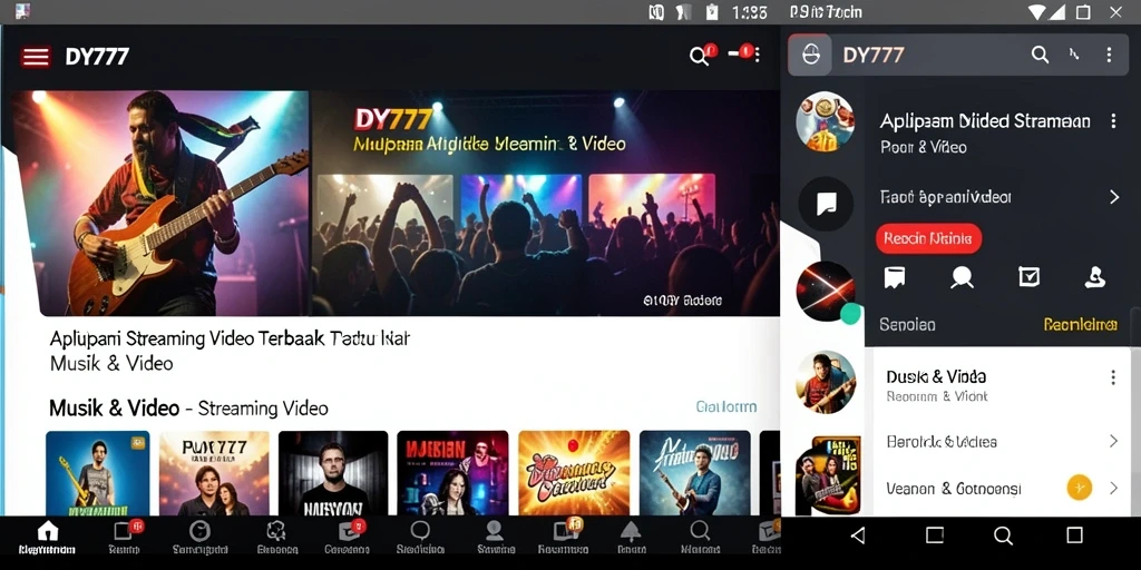 Antarmuka aplikasi DY777 dengan fitur Streaming Video yang menarik.