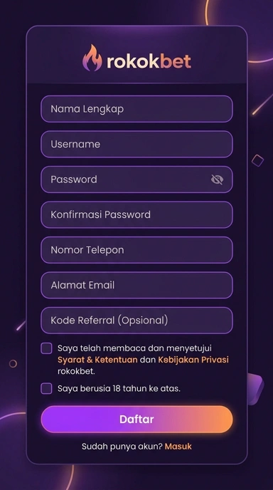 Tampilan halaman daftar rokokbet